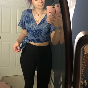 NWOT Royal Blue Cropped Paisley Wrap Top